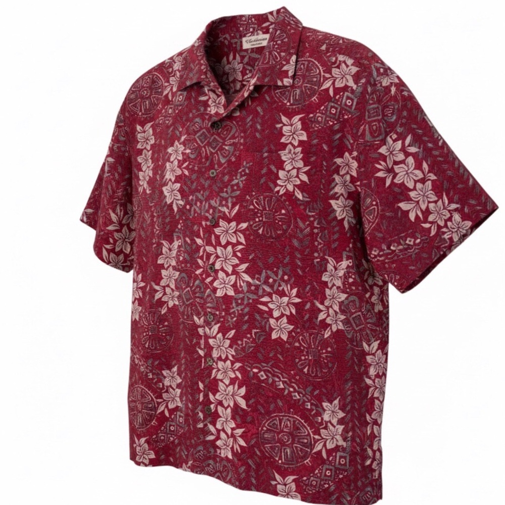 Classic Men's Maroon Floral Short-Sleeve Shirt Silk 3XL